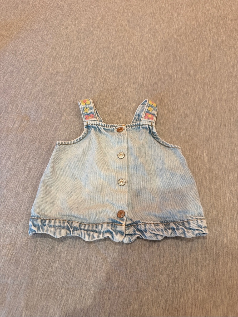 Zara Light Wash Denim Toddler Tank with Floral Embroidered Straps